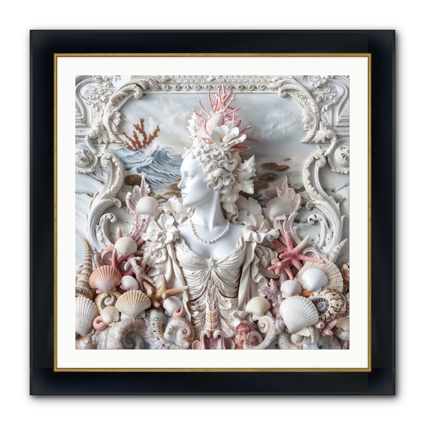 The Coral Queen Framed Print - Wide Black w/Gold 30x30