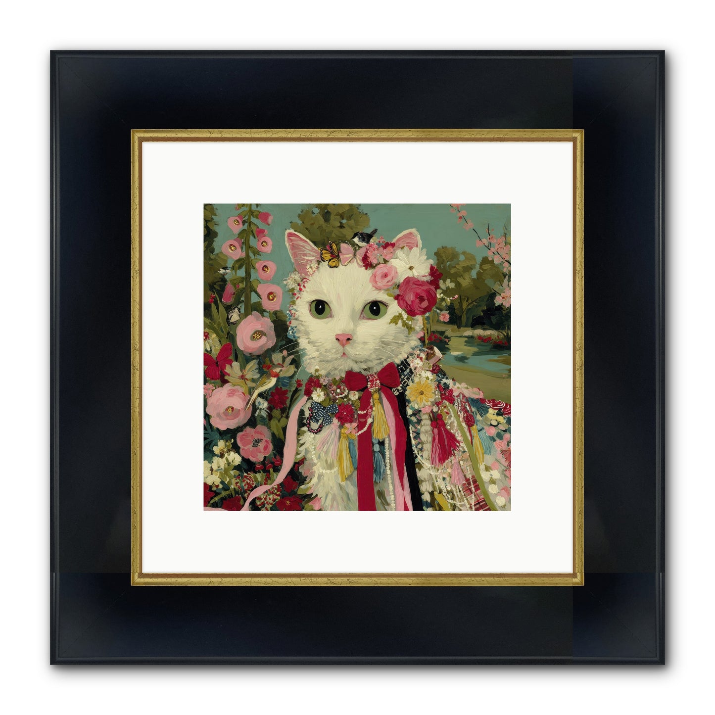 The Cottage Circle Framed Print - Wide Black w/Gold 10x10