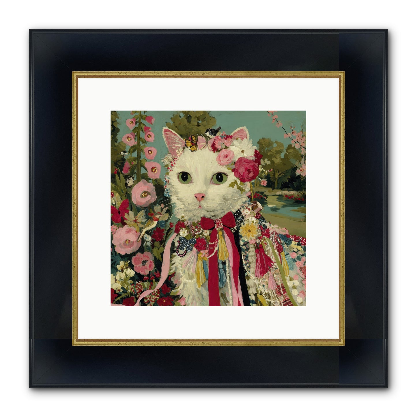 The Cottage Circle Framed Print - Wide Black w/Gold 12x12