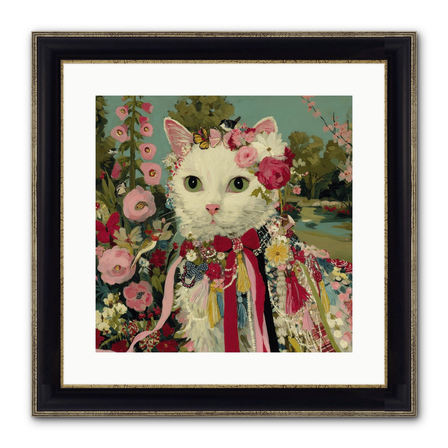 The Cottage Circle Framed Print - Black & Gold 16x16