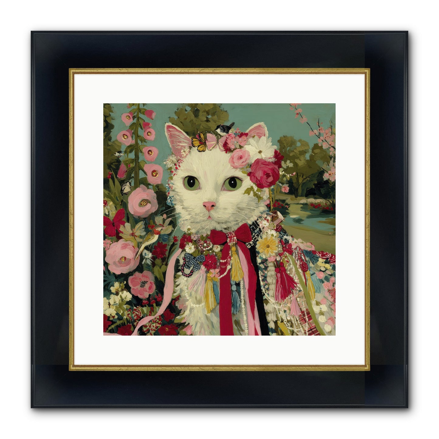 The Cottage Circle Framed Print - Wide Black w/Gold 16x16