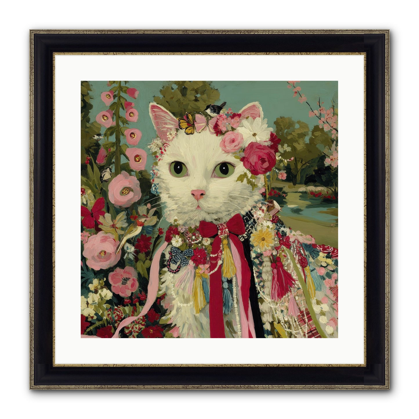 The Cottage Circle Framed Print - Black & Gold 20x20