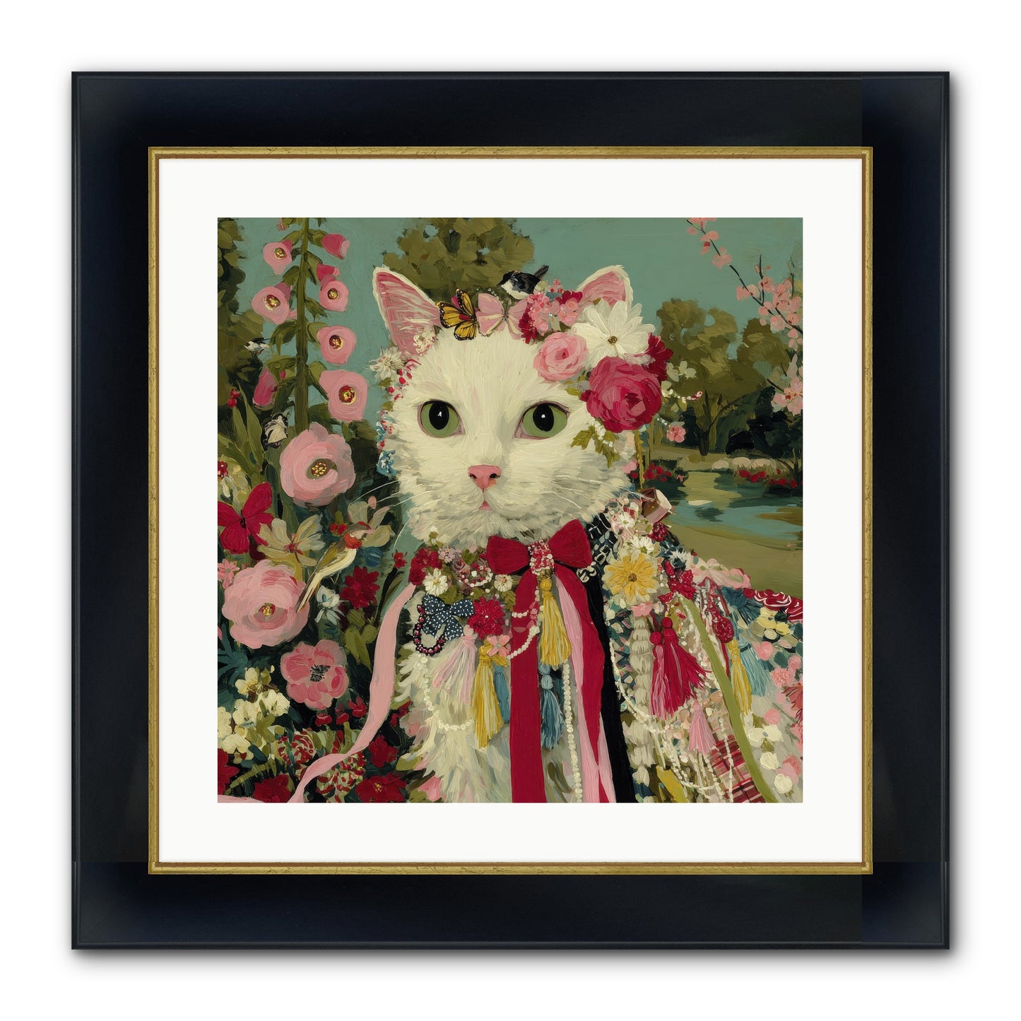 The Cottage Circle Framed Print - Wide Black w/Gold 20x20