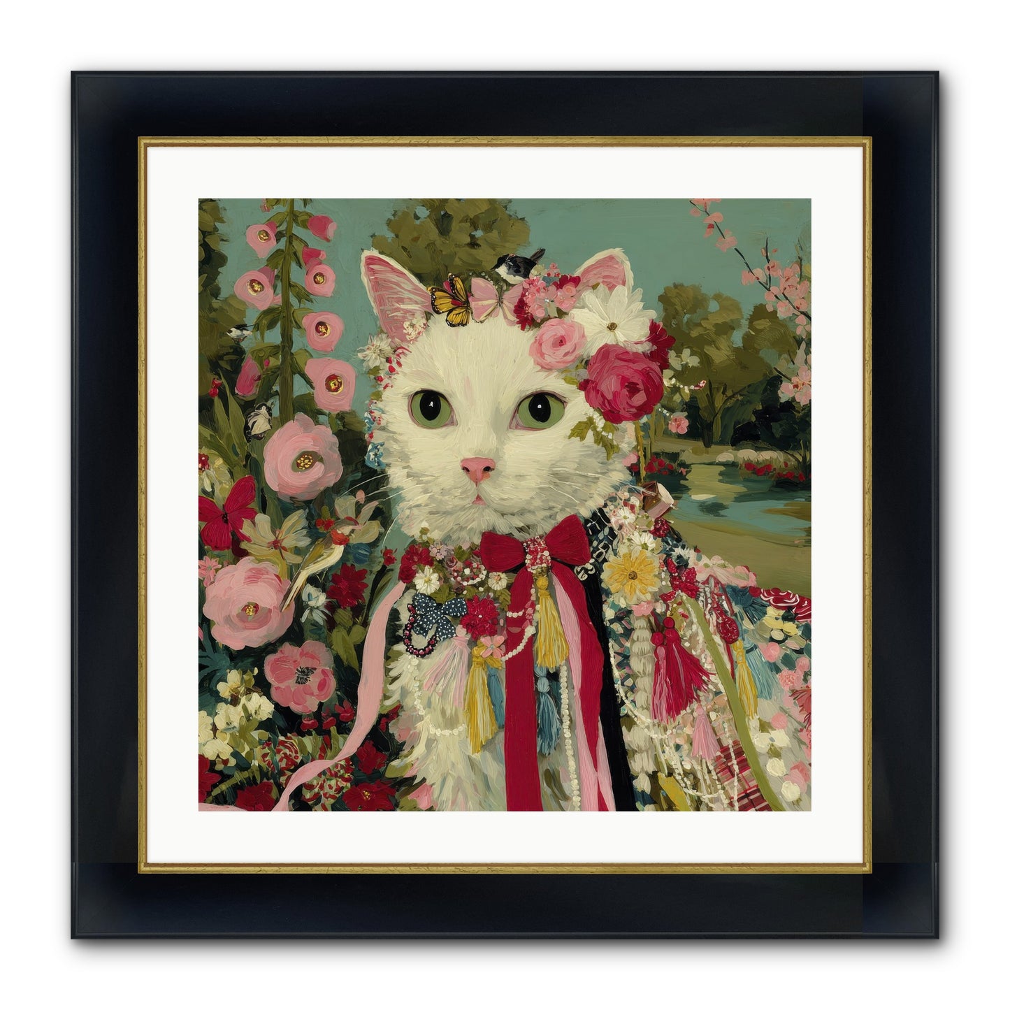The Cottage Circle Framed Print - Wide Black w/Gold 24x24