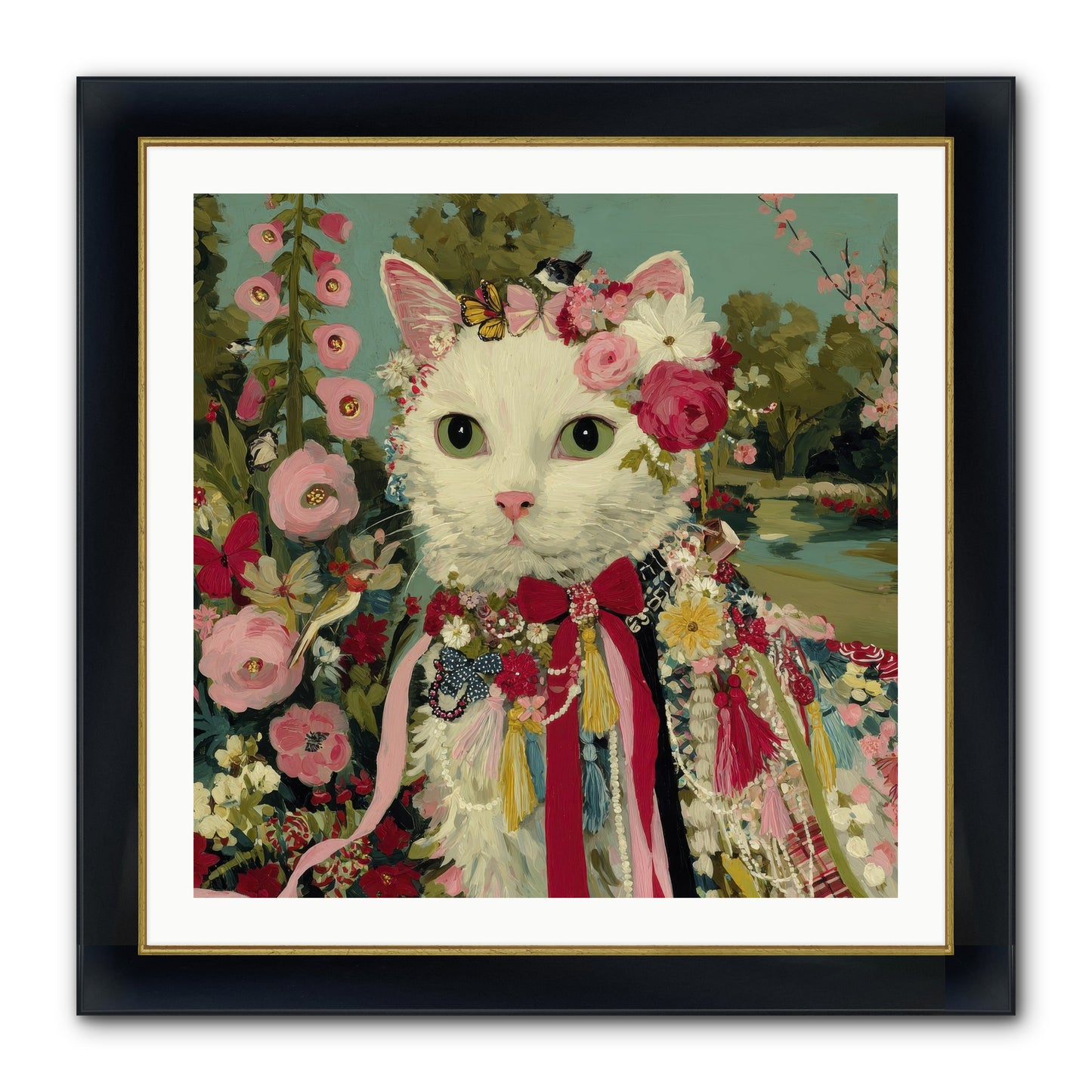 The Cottage Circle Framed Print - Wide Black w/Gold 30x30