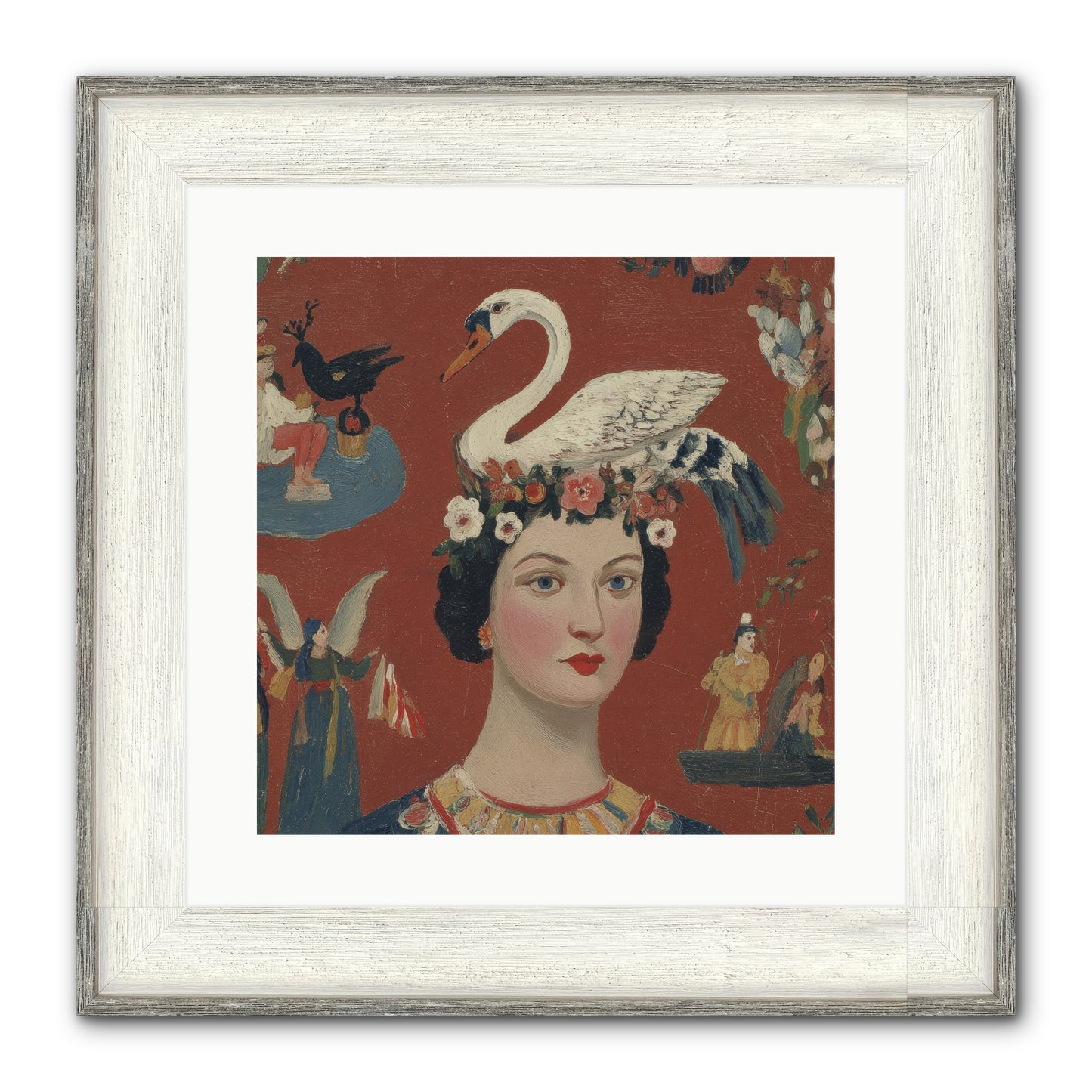 The Empress’s Reading Club Framed Print - Driftwood White 16x16