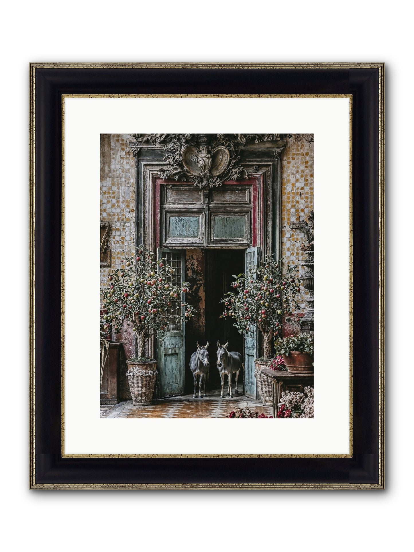 The Familiar Gate Framed Print - Black & Gold 12x16