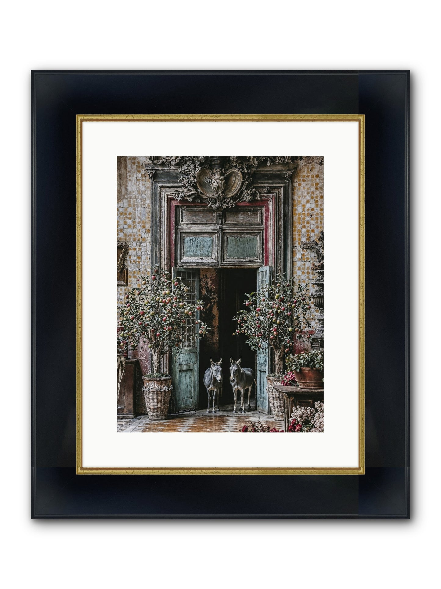 The Familiar Gate Framed Print - Wide Black w/Gold 12x16