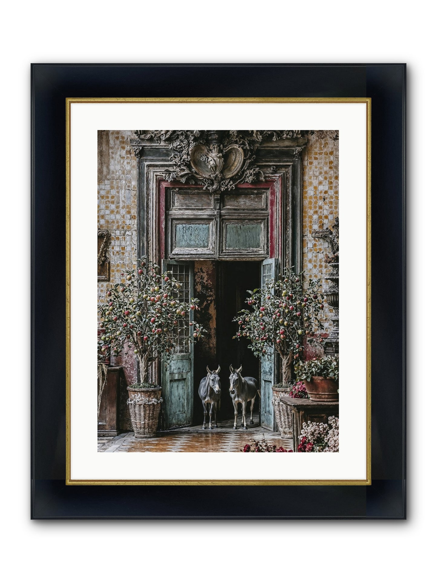 The Familiar Gate Framed Print - Wide Black w/Gold 18x24