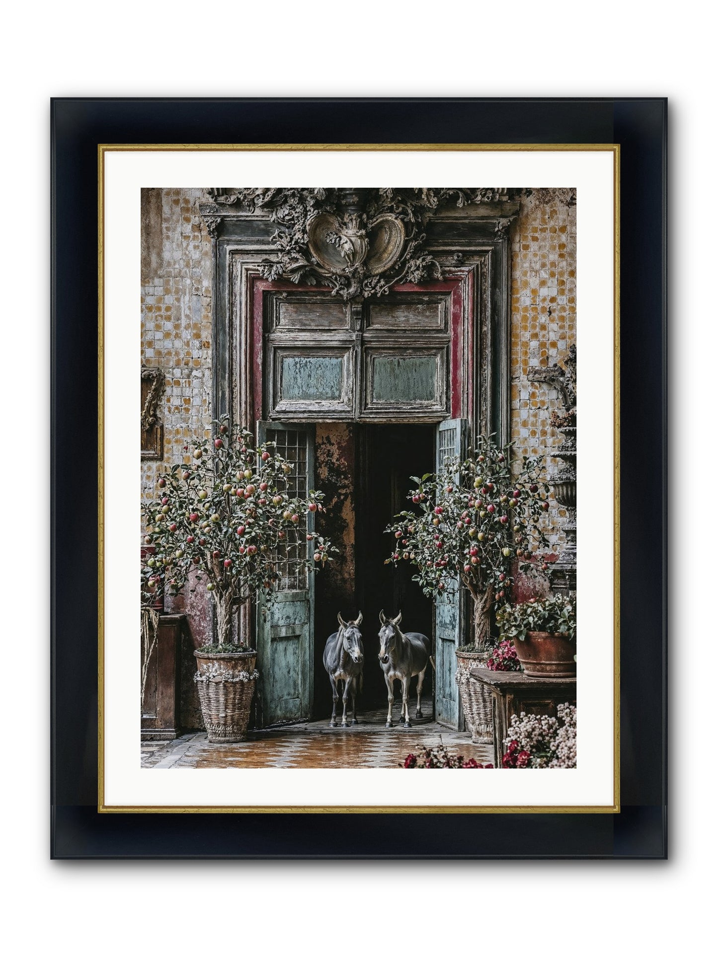 The Familiar Gate Framed Print - Wide Black w/Gold 24x32