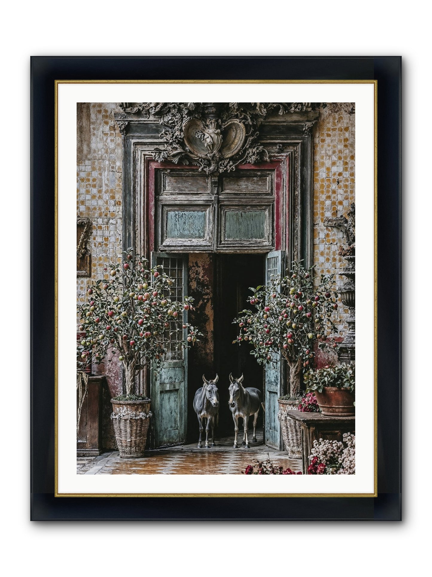 The Familiar Gate Framed Print - Wide Black w/Gold 30x40