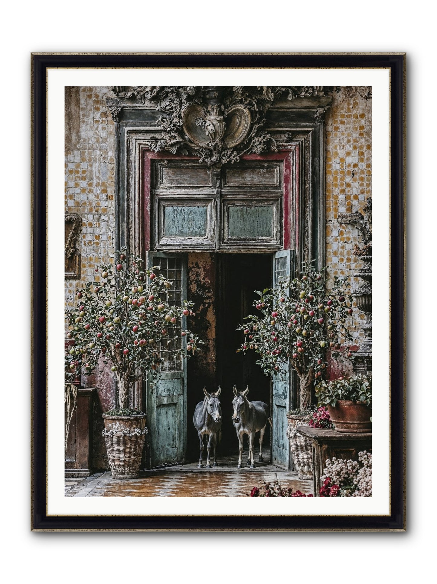 The Familiar Gate Framed Print - Black & Gold 36x48