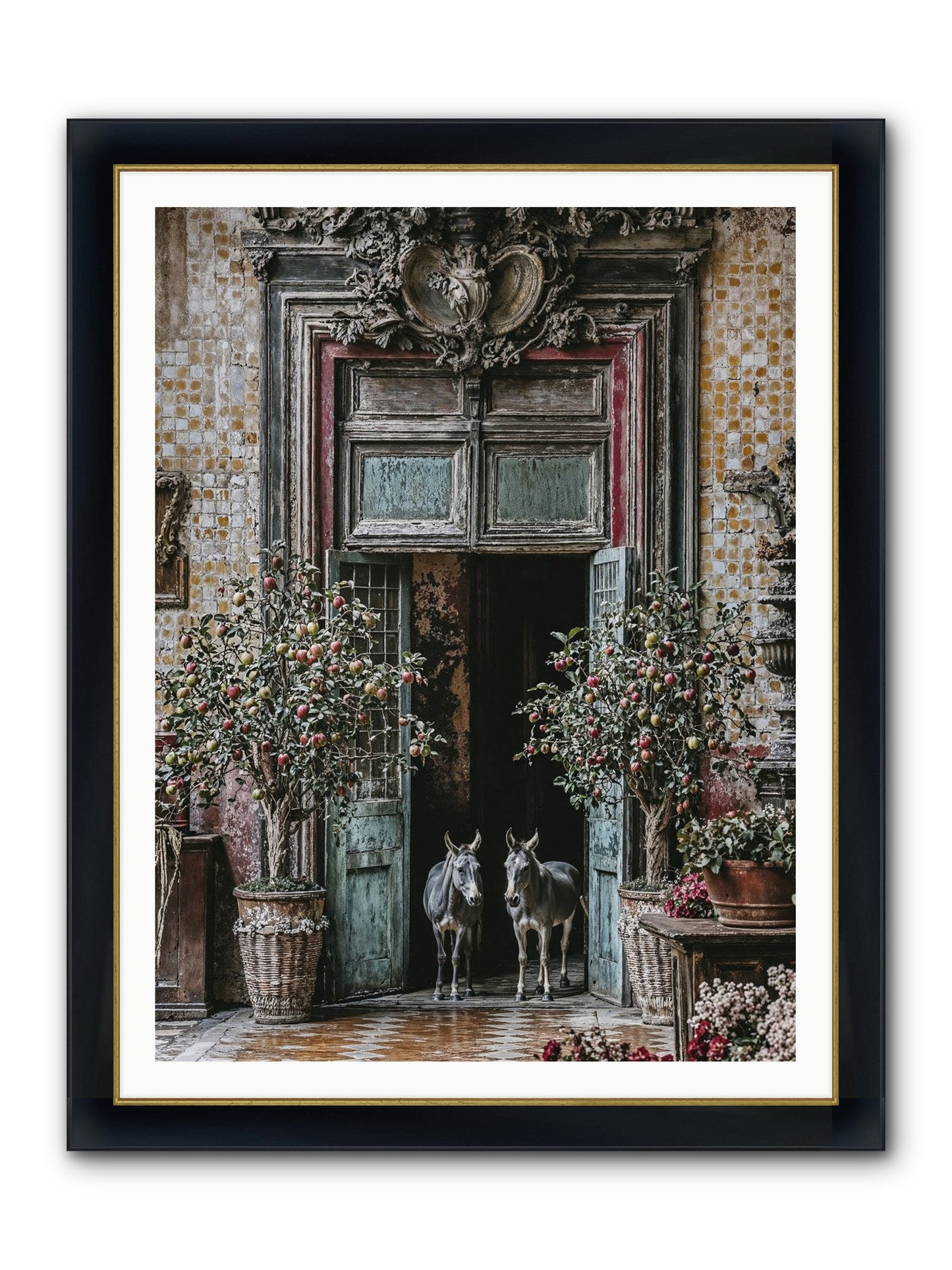 The Familiar Gate Framed Print - Wide Black w/Gold 36x48
