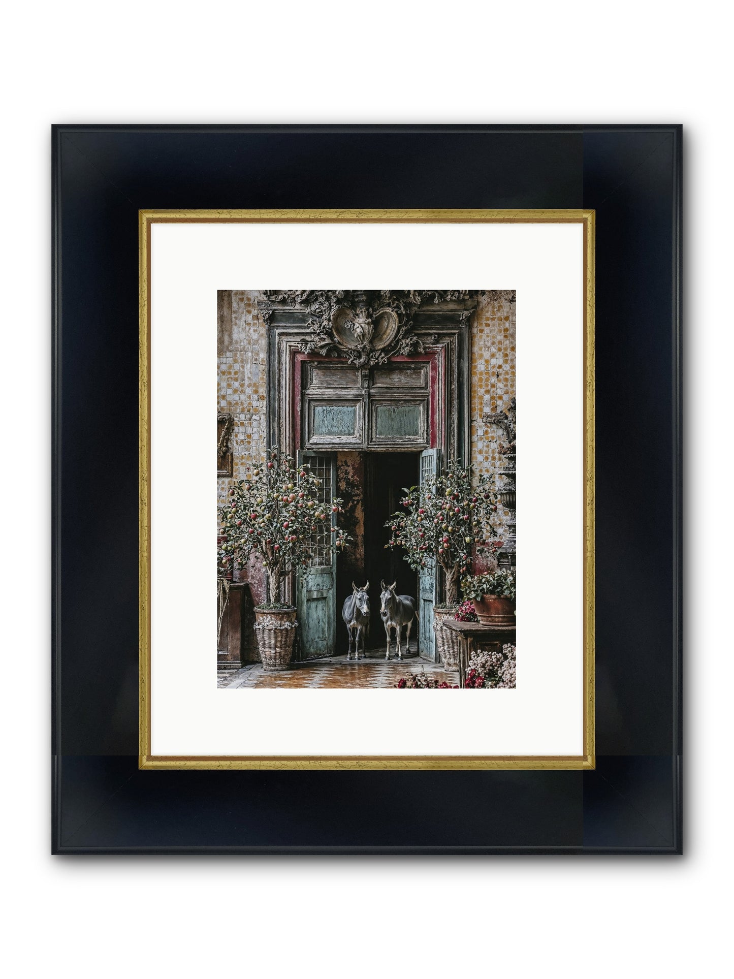 The Familiar Gate Framed Print - Wide Black w/Gold 9x12