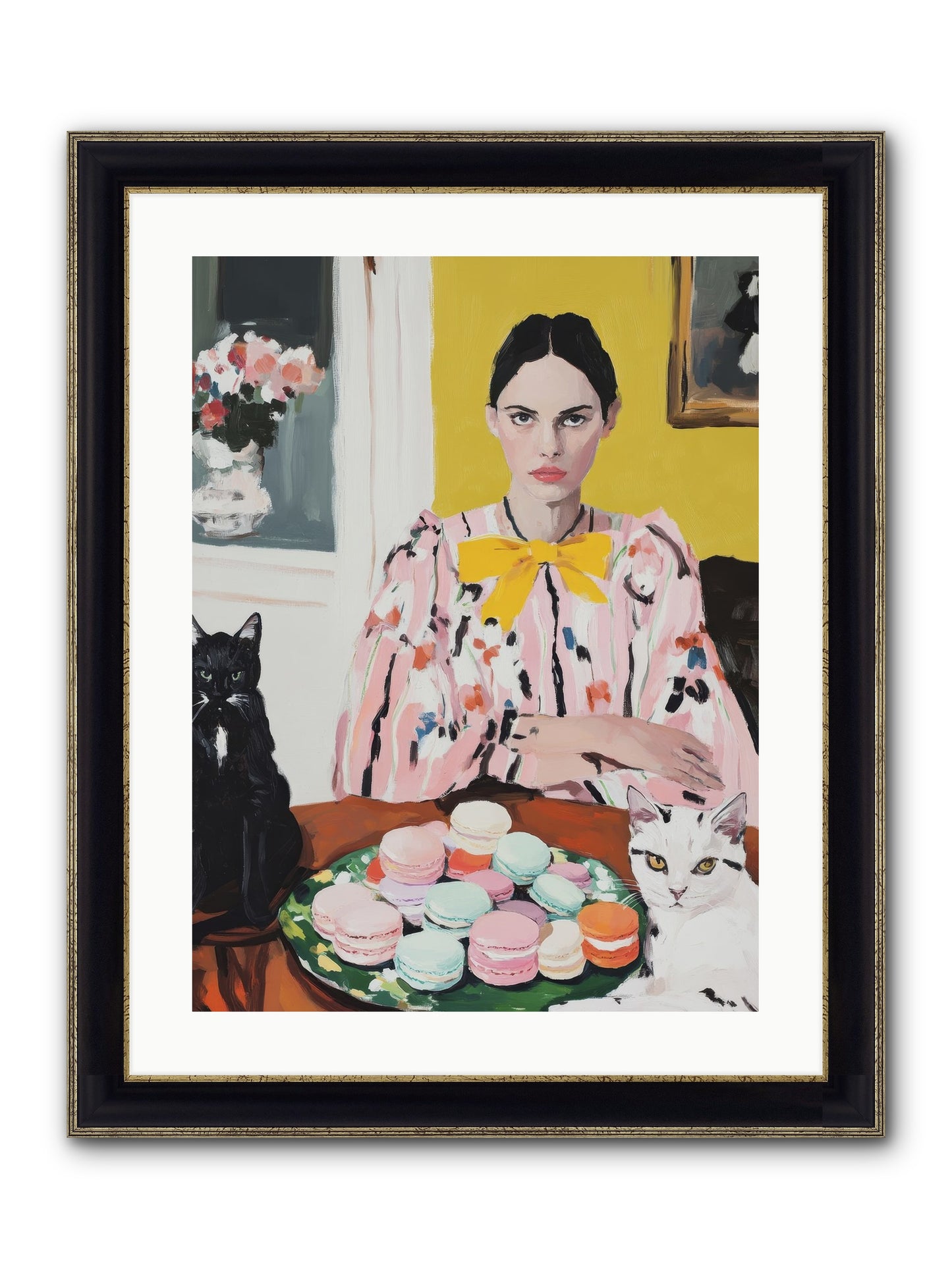 The Feline Patisserie Society Framed Print - Black & Gold 18x24