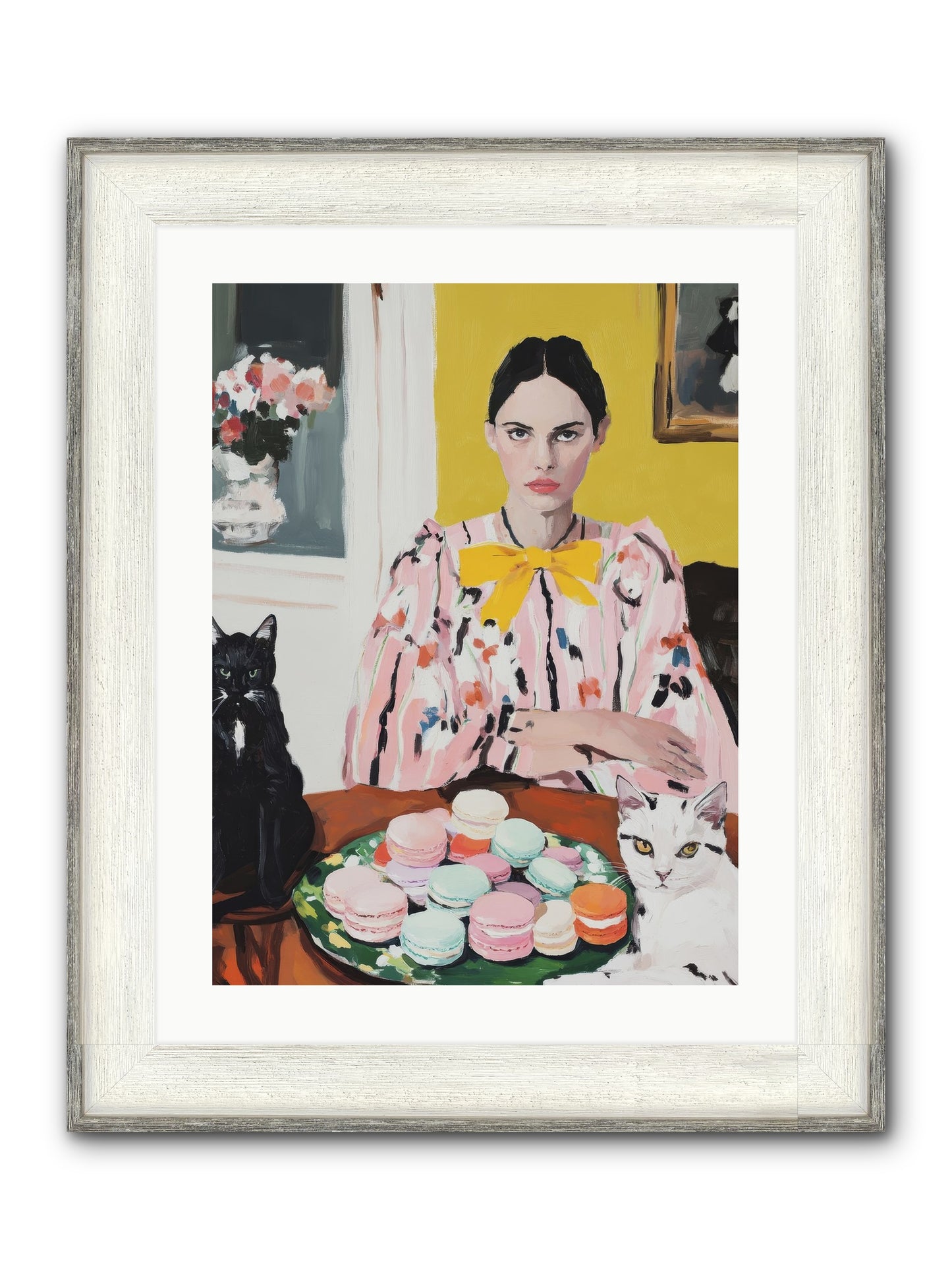 The Feline Patisserie Society Framed Print - Driftwood White 18x24