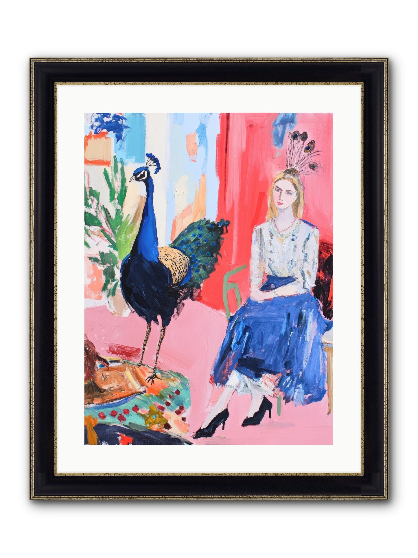 The Flamboyant Courtship Framed Print - Black & Gold 18x24