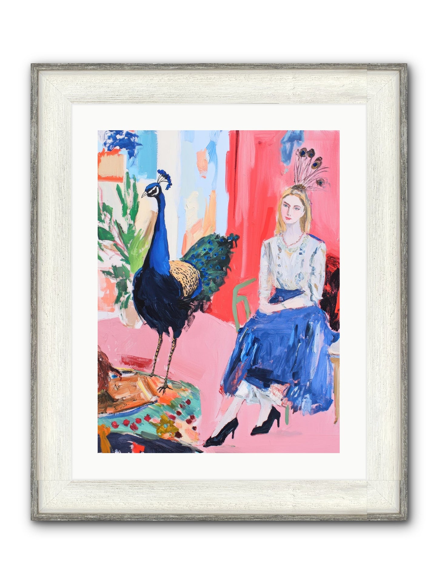 The Flamboyant Courtship Framed Print - Driftwood White 18x24