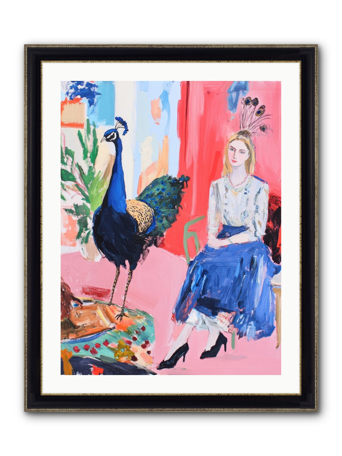 The Flamboyant Courtship Framed Print - Black & Gold 24x32