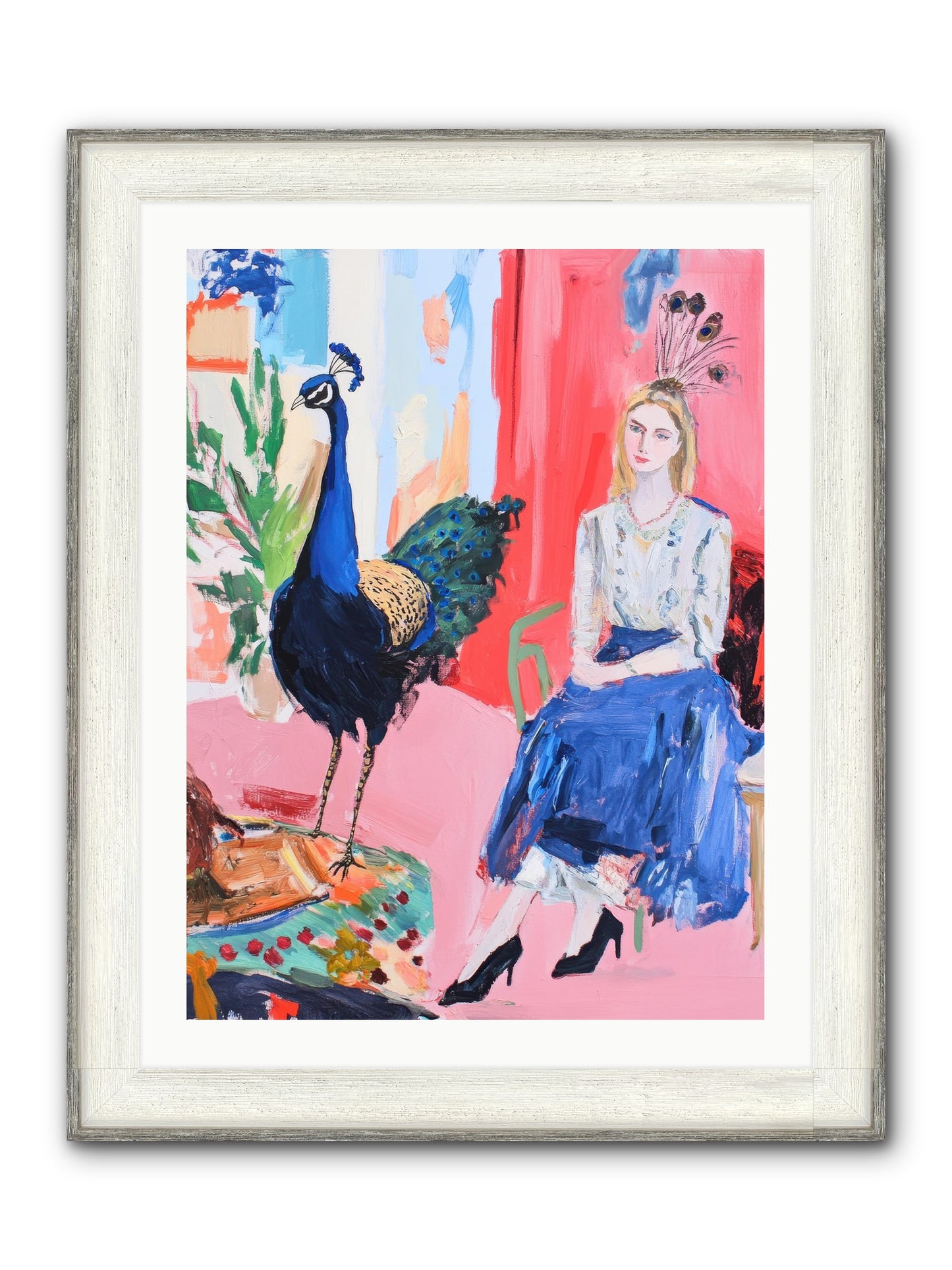 The Flamboyant Courtship Framed Print - Driftwood White 24x32