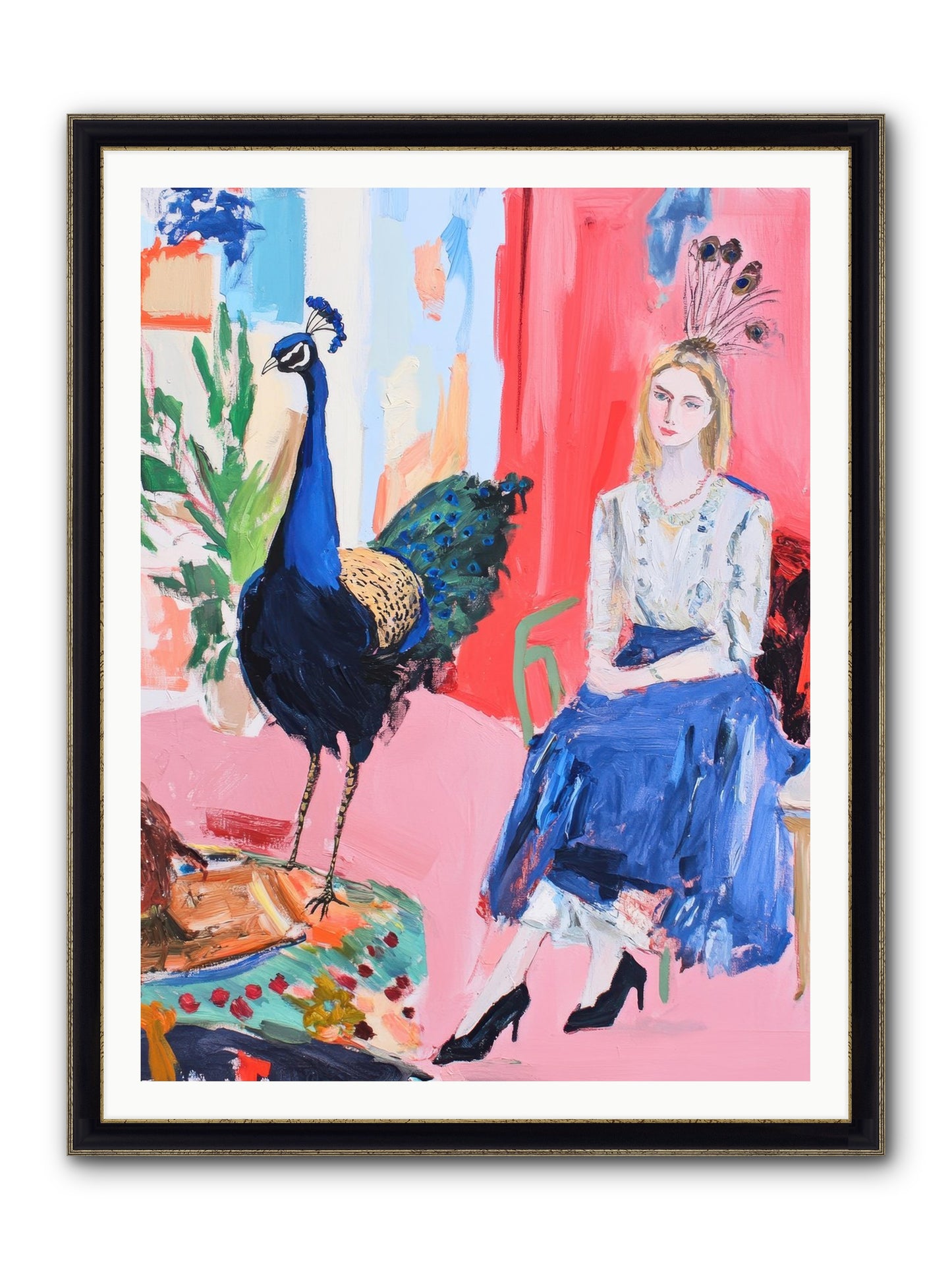 The Flamboyant Courtship Framed Print - Black & Gold 36x48