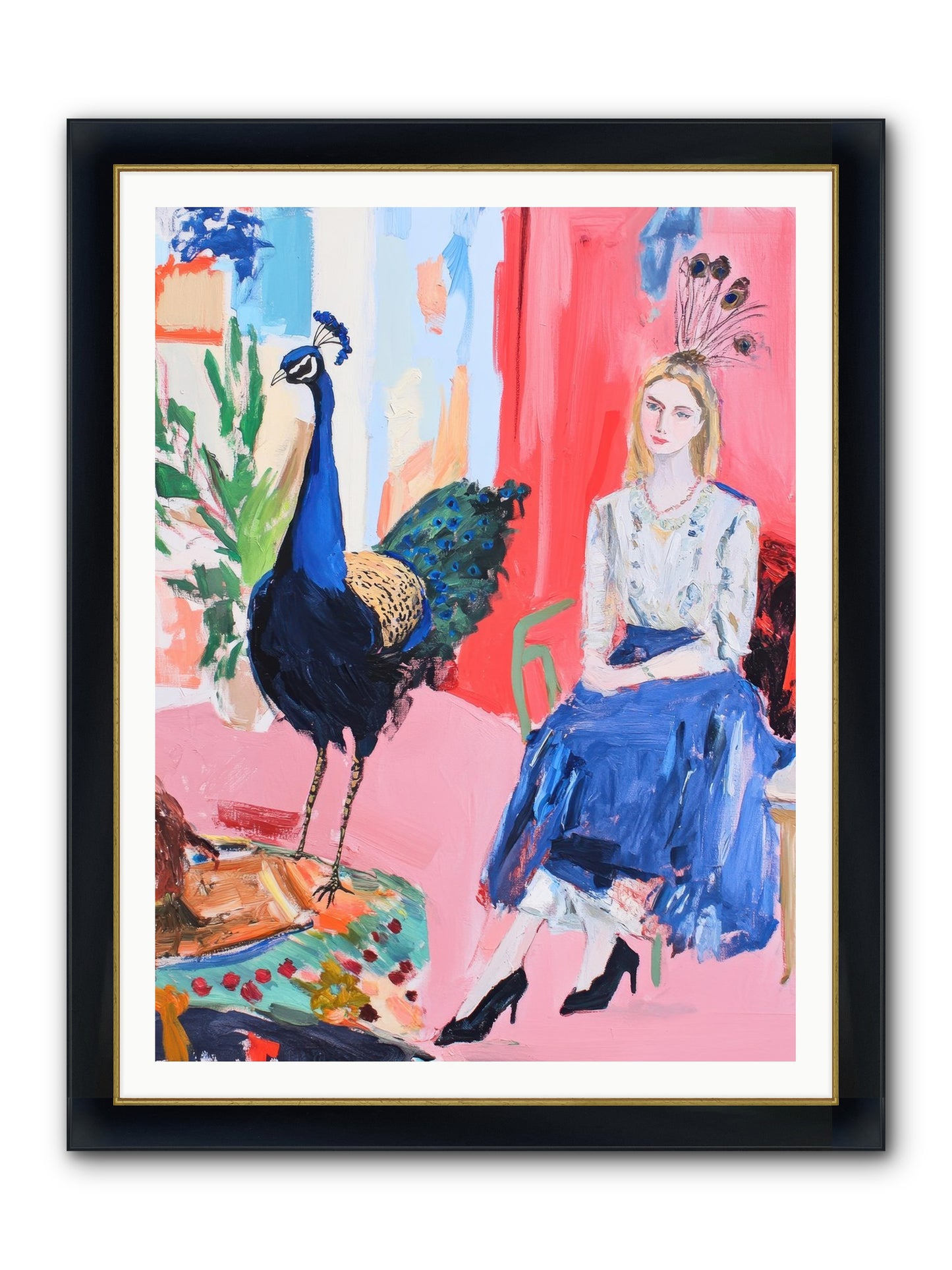 The Flamboyant Courtship Framed Print - Wide Black w/Gold 36x48