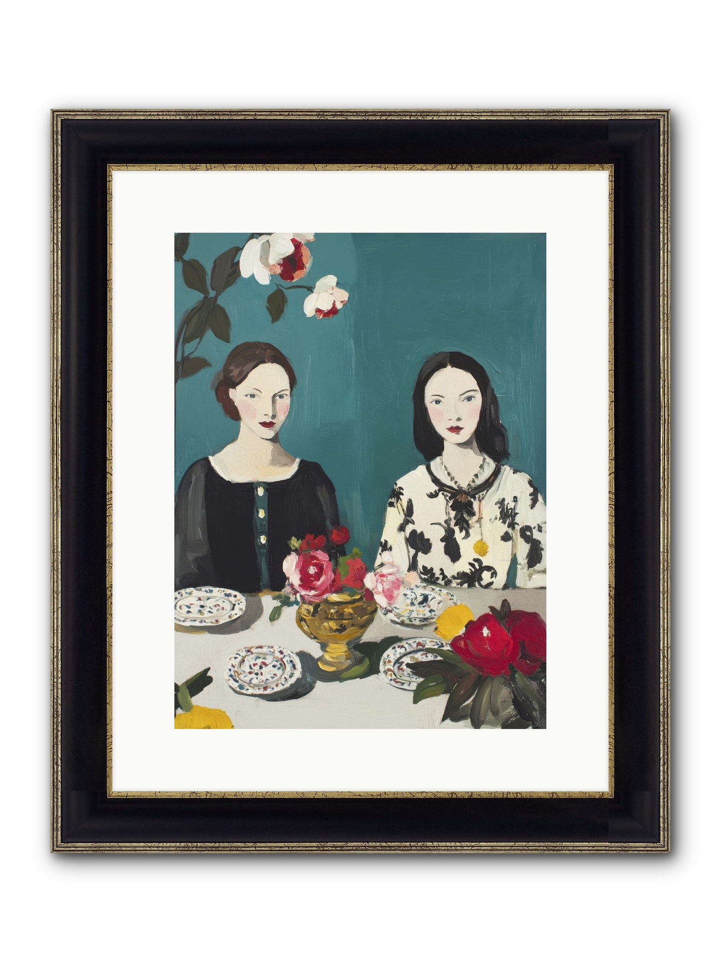The French Table Framed Print - Black & Gold 12x16