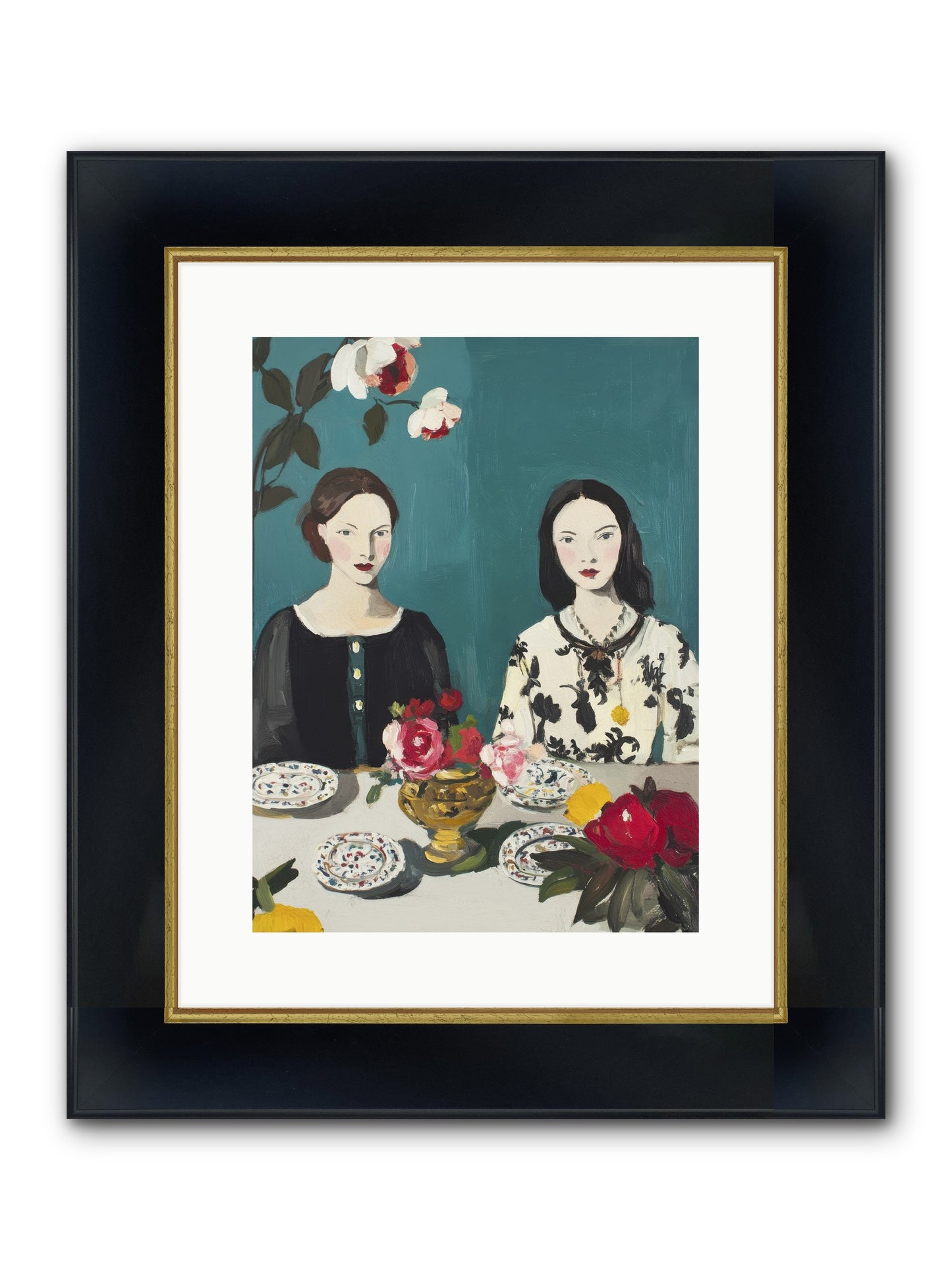 The French Table Framed Print - Wide Black w/Gold 12x16