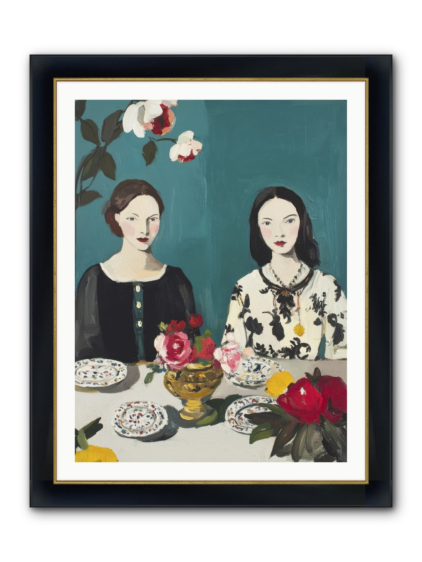 The French Table Framed Print - Wide Black w/Gold 30x40