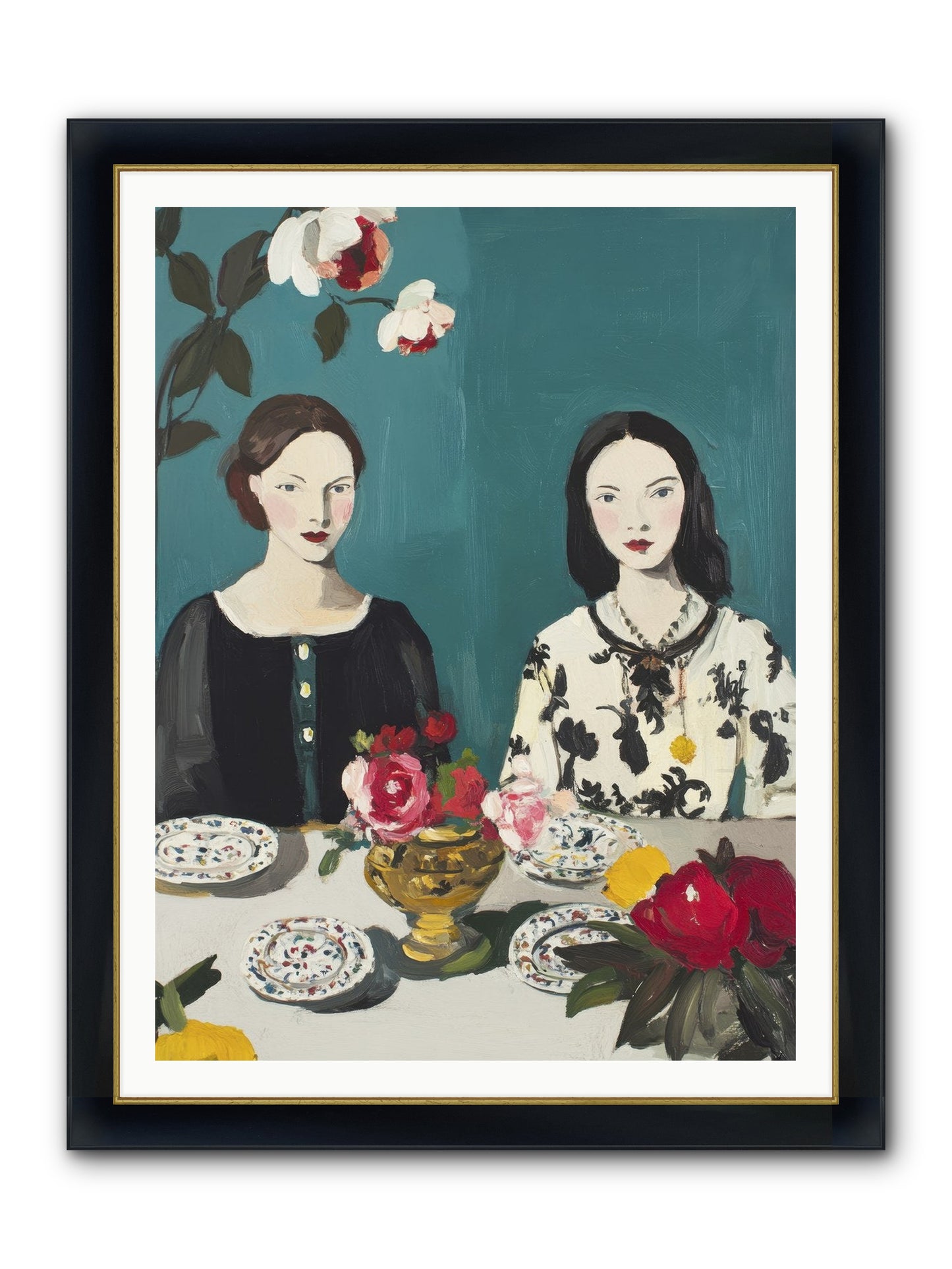 The French Table Framed Print - Wide Black w/Gold 36x48