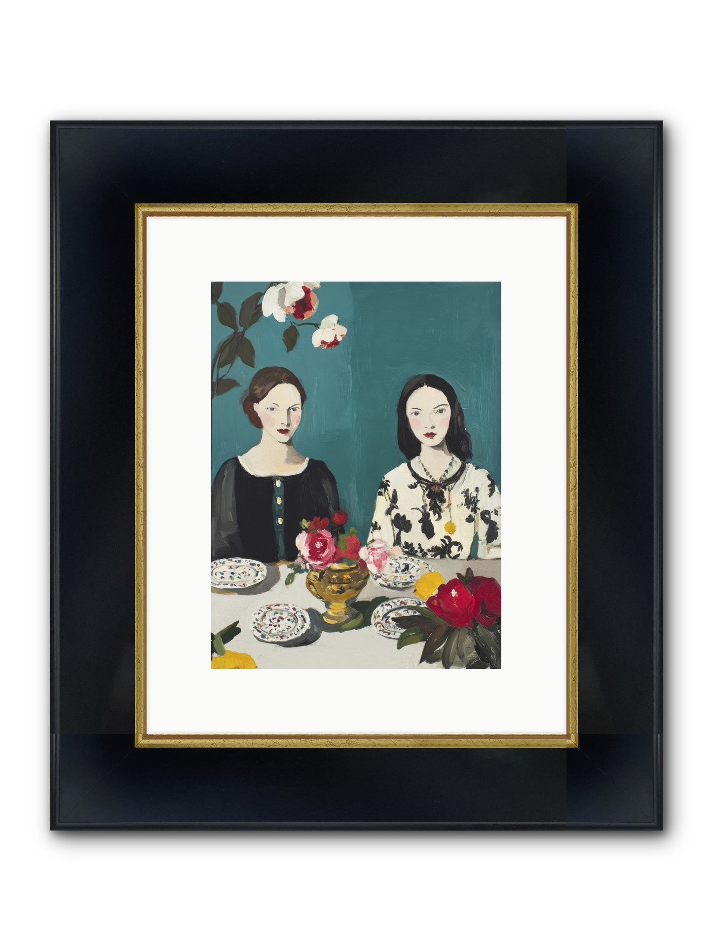 The French Table Framed Print - Wide Black w/Gold 9x12