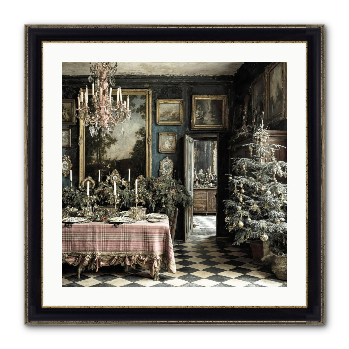 The Frost-Kissed Reverie Framed Print - Black & Gold 24x24