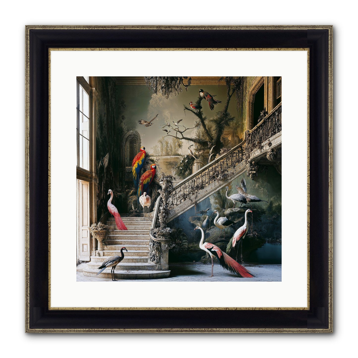 The Garden Party Framed Print - Black & Gold 16x16