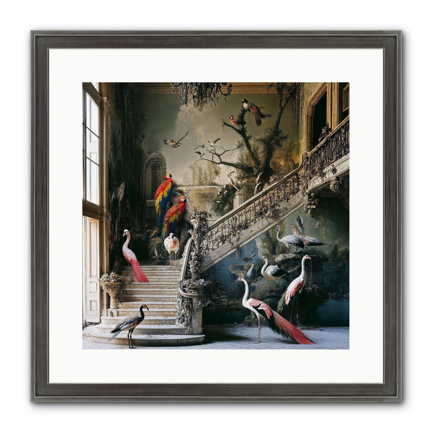 The Garden Party Framed Print - Slimwoods Black/Silver 16x16