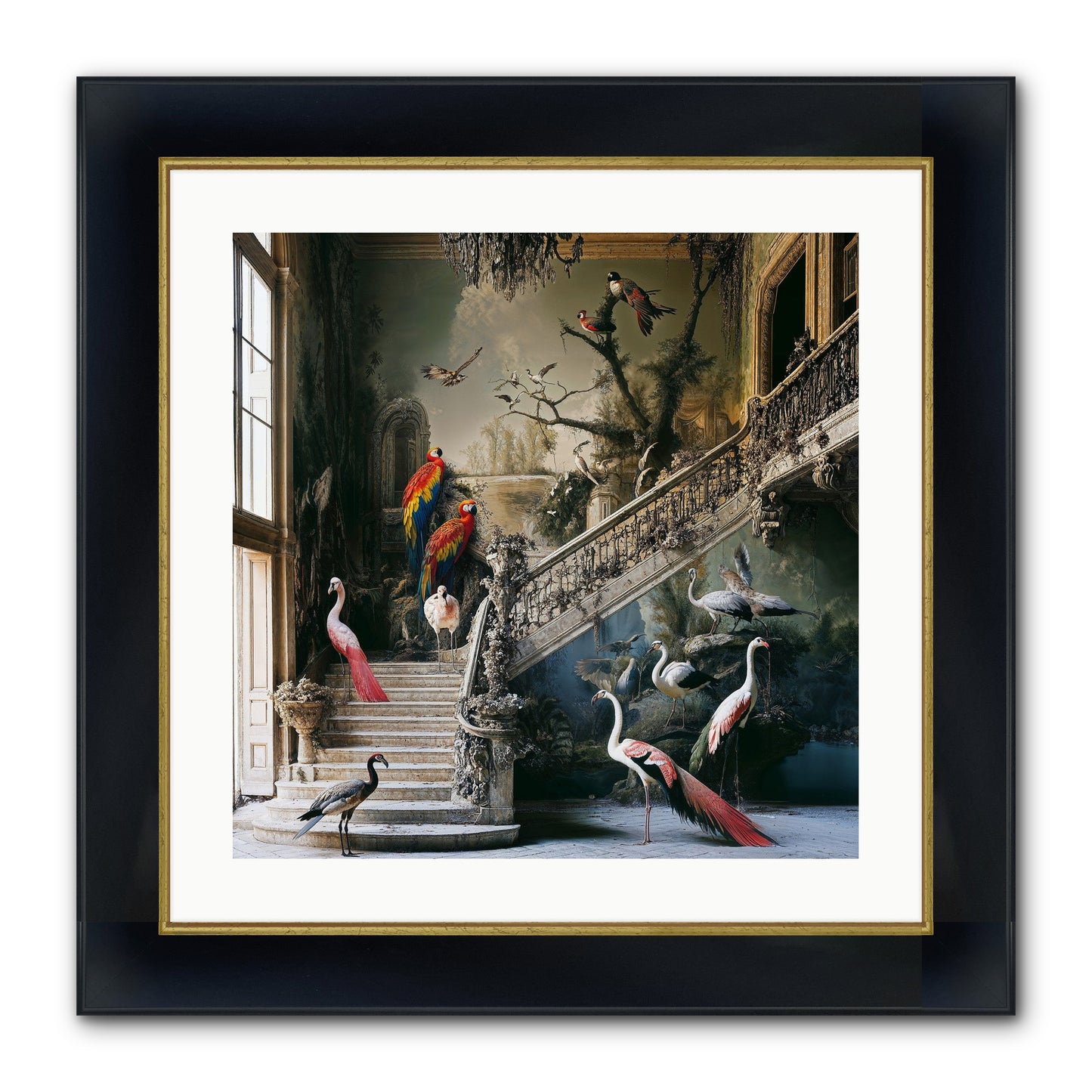 The Garden Party Framed Print - Wide Black w/Gold 20x20