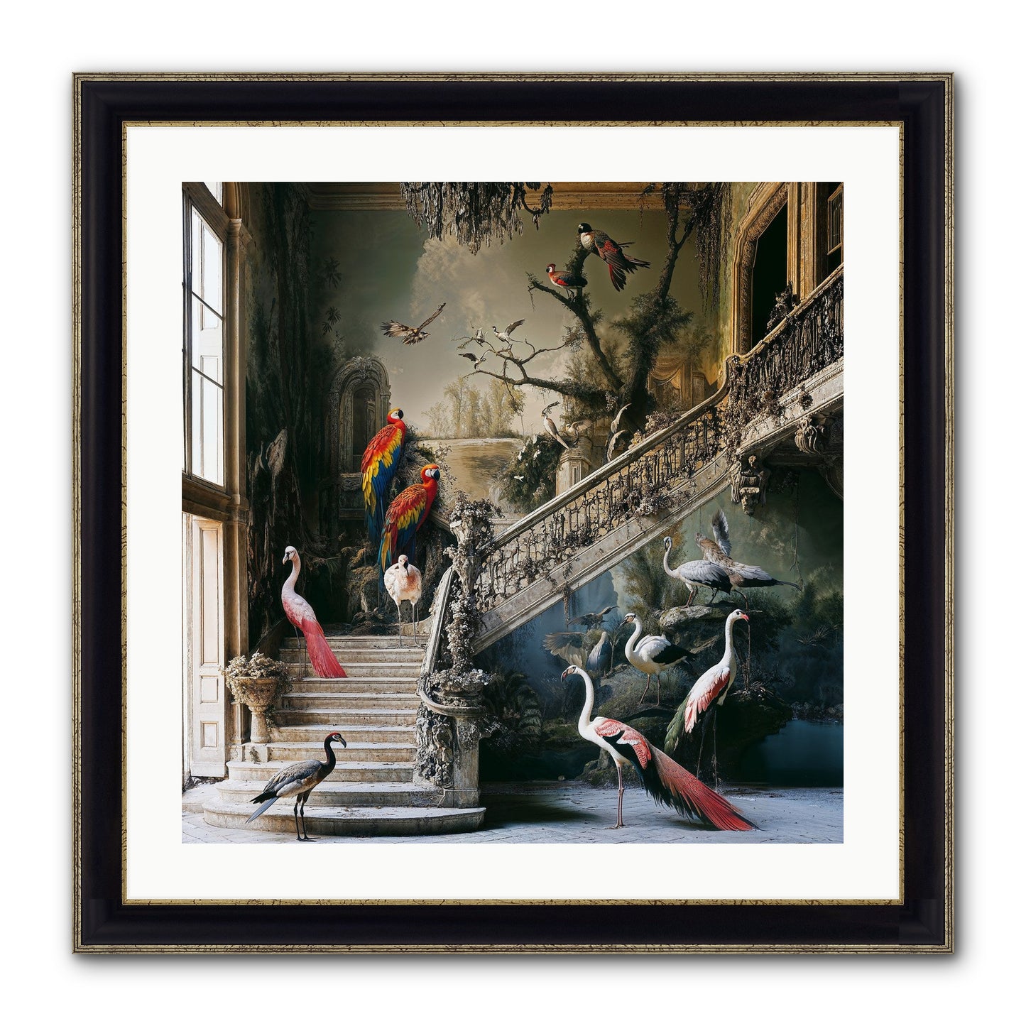 The Garden Party Framed Print - Black & Gold 24x24