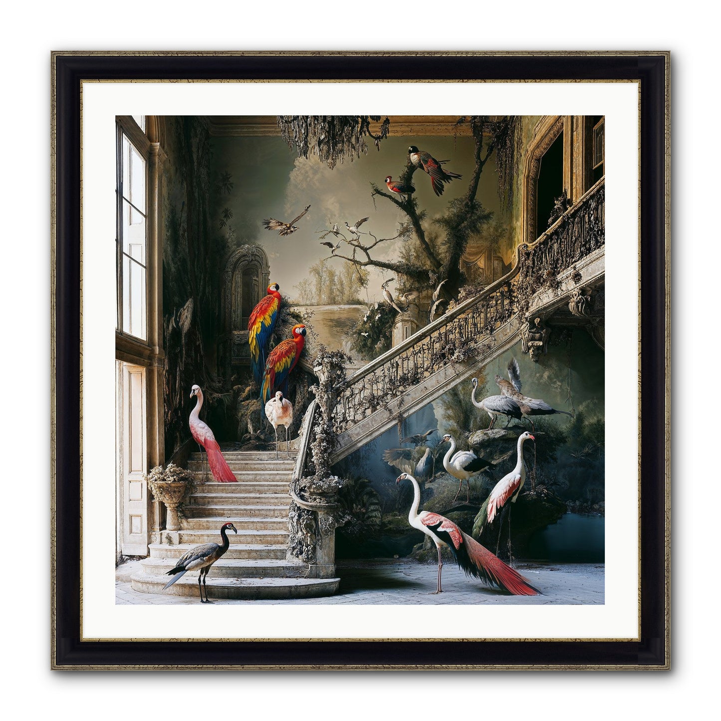 The Garden Party Framed Print - Black & Gold 30x30