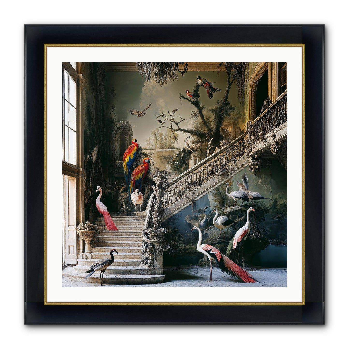 The Garden Party Framed Print - Wide Black w/Gold 30x30