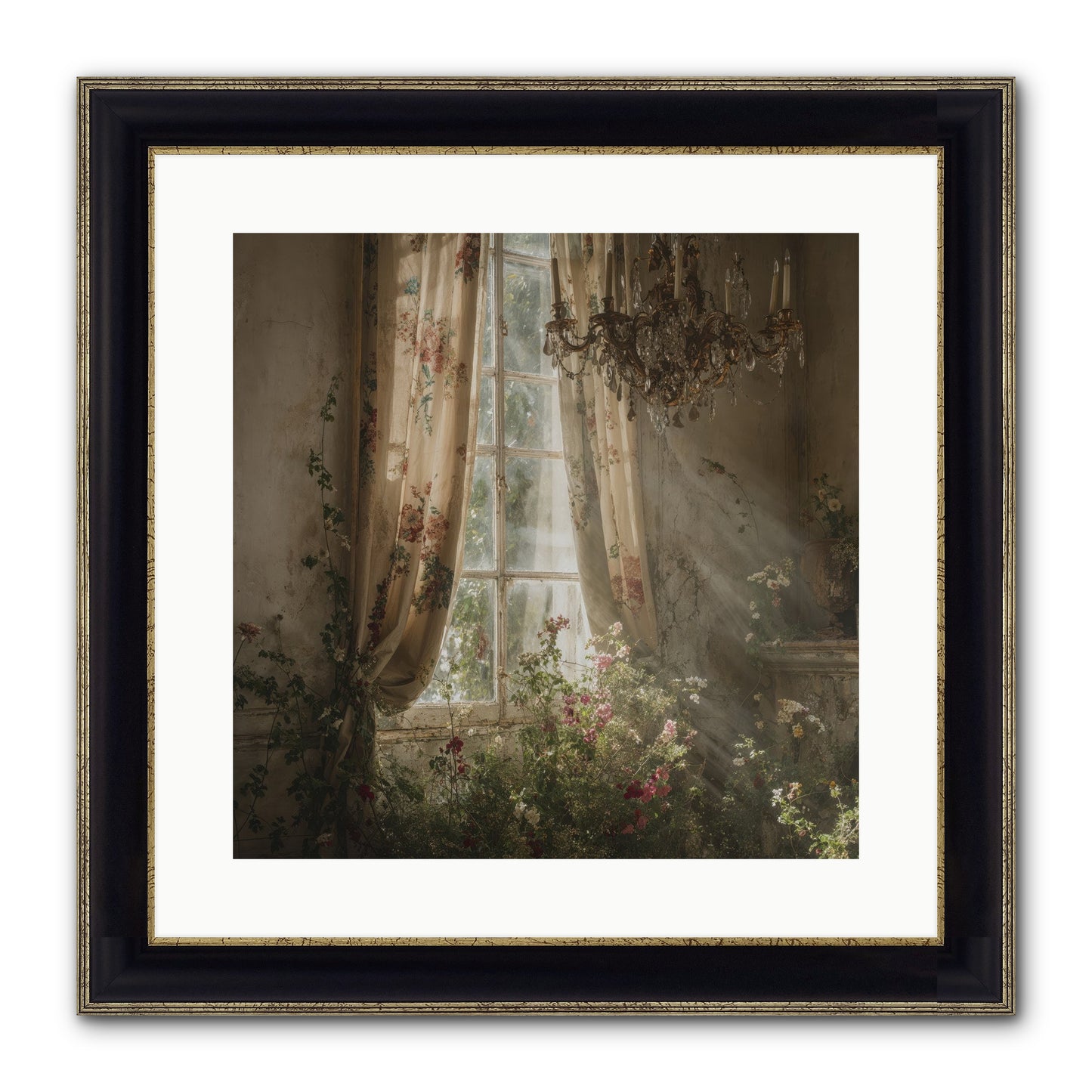 The Hidden Bloom Framed Print - Black & Gold 16x16