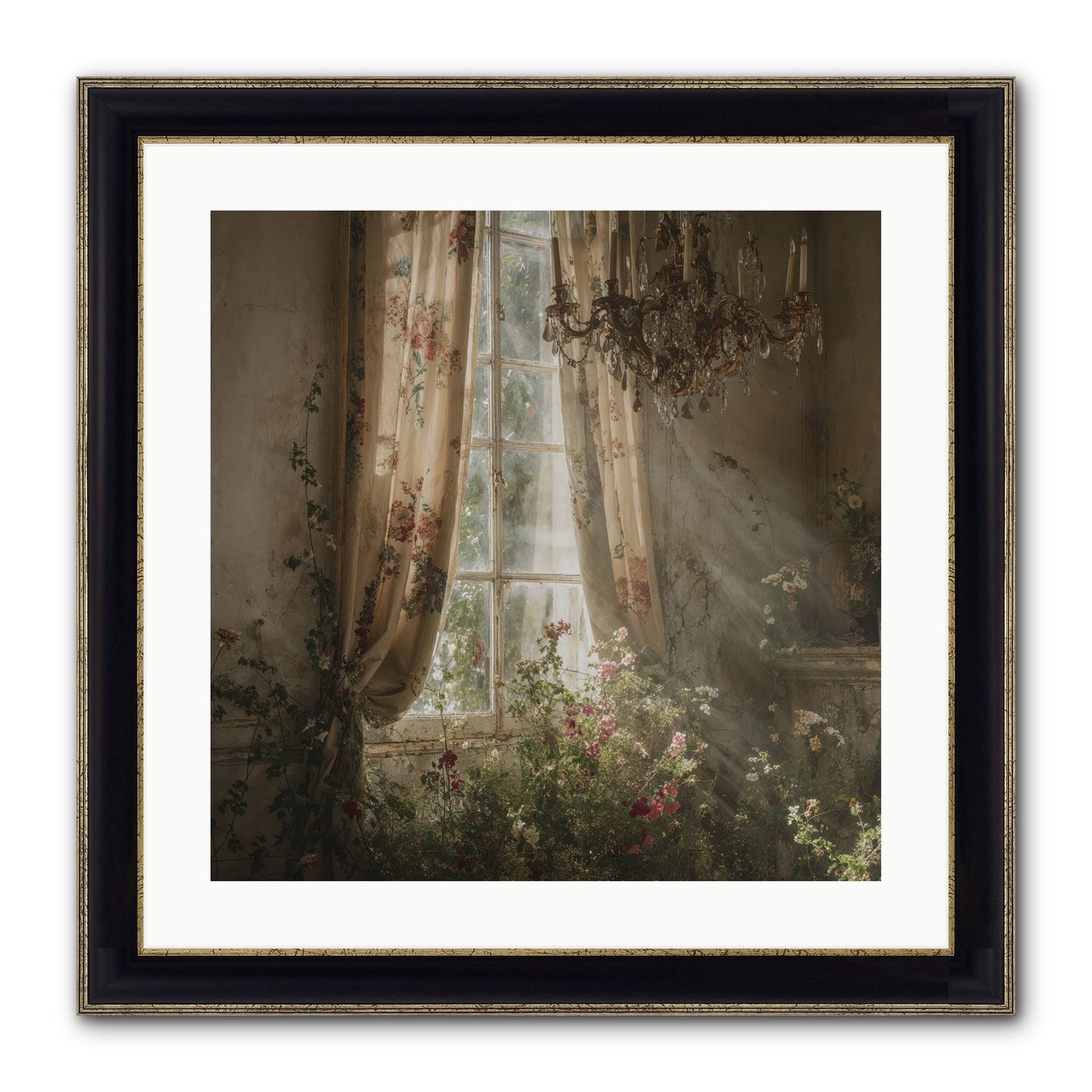 The Hidden Bloom Framed Print - Black & Gold 20x20