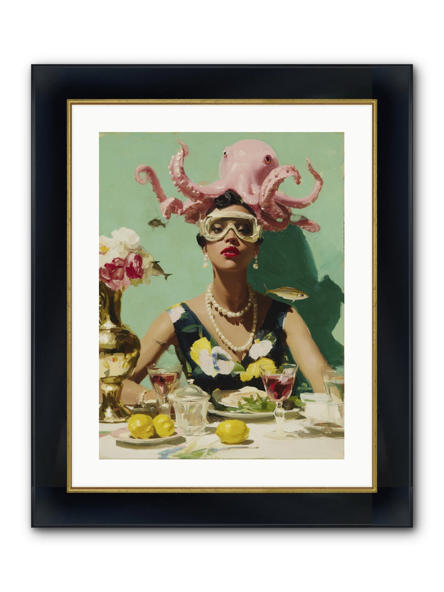The Hour At Hotel Chérie Framed Print - Wide Black w/Gold 18x24