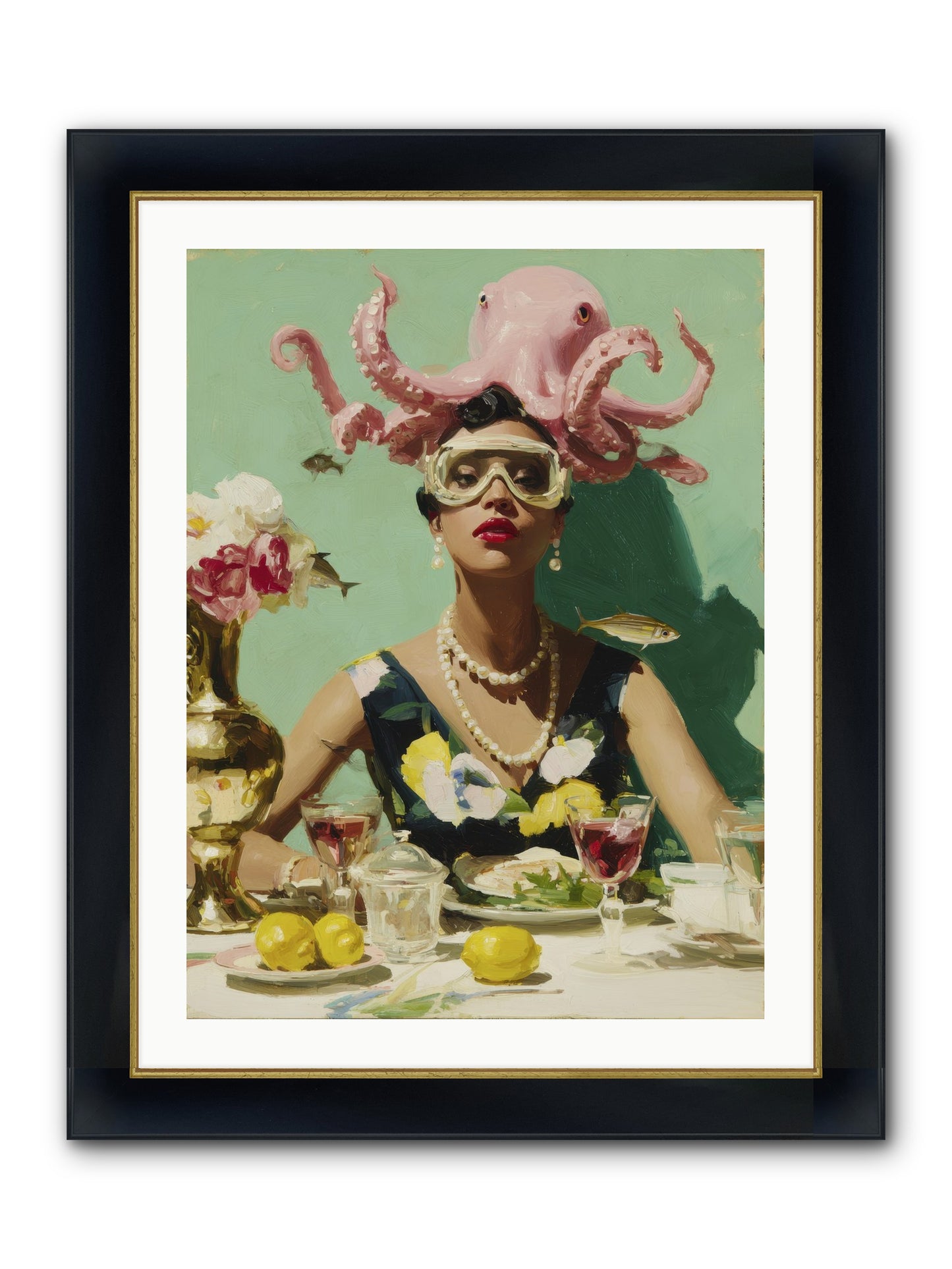 The Hour At Hotel Chérie Framed Print - Wide Black w/Gold 24x32