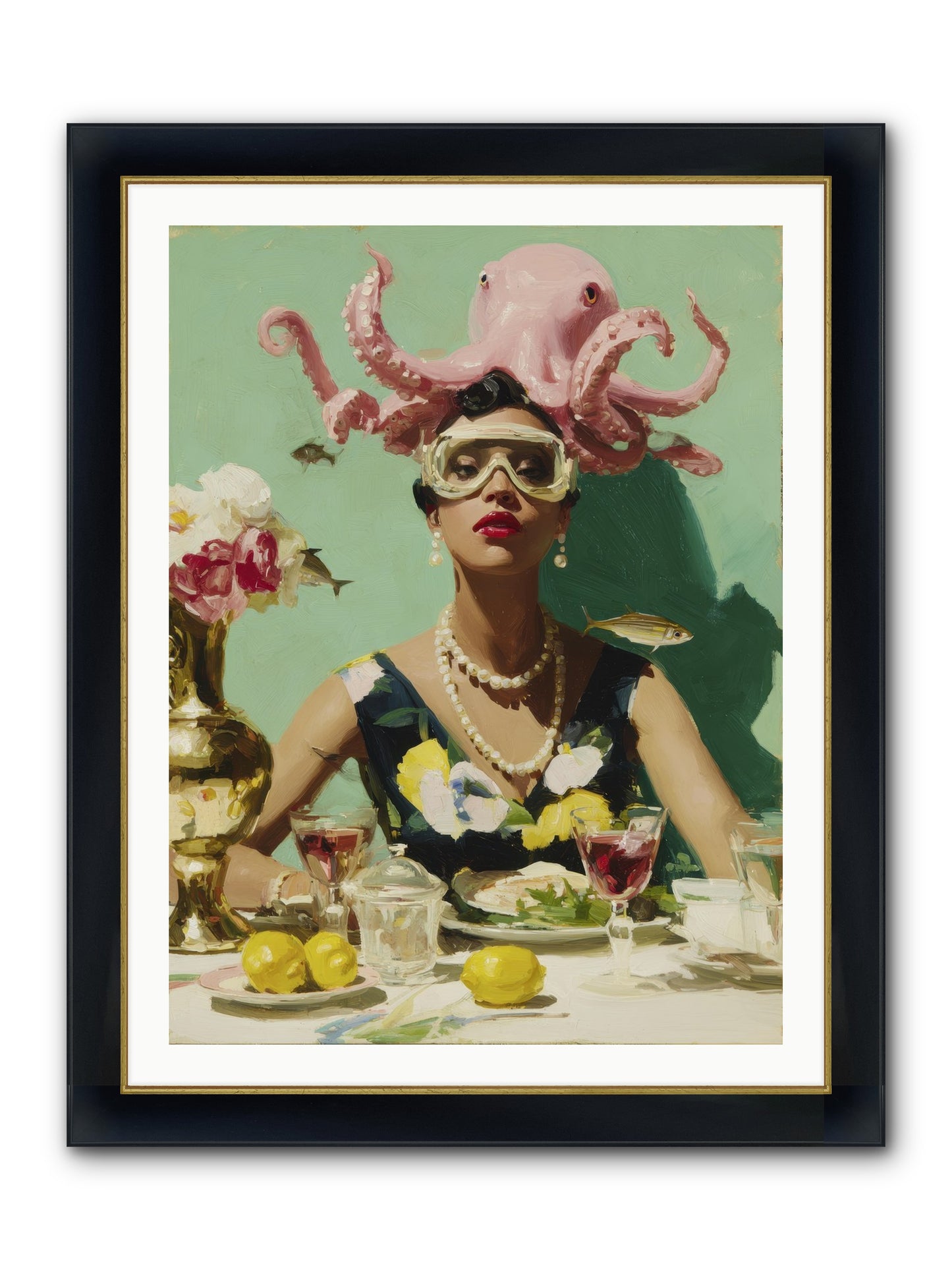 The Hour At Hotel Chérie Framed Print - Wide Black w/Gold 30x40