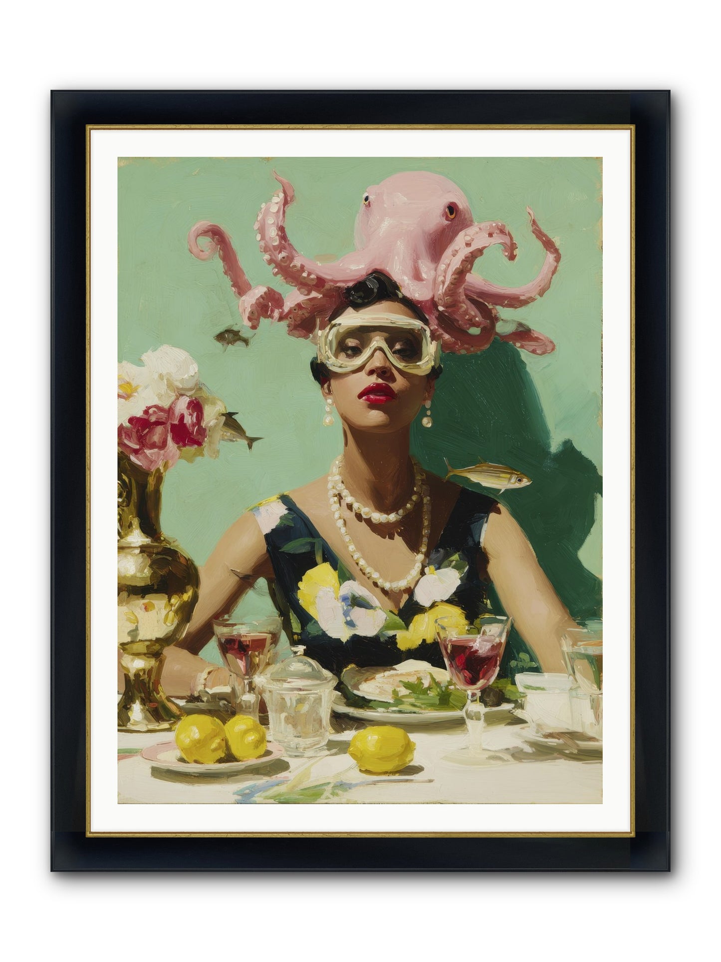 The Hour At Hotel Chérie Framed Print - Wide Black w/Gold 36x48