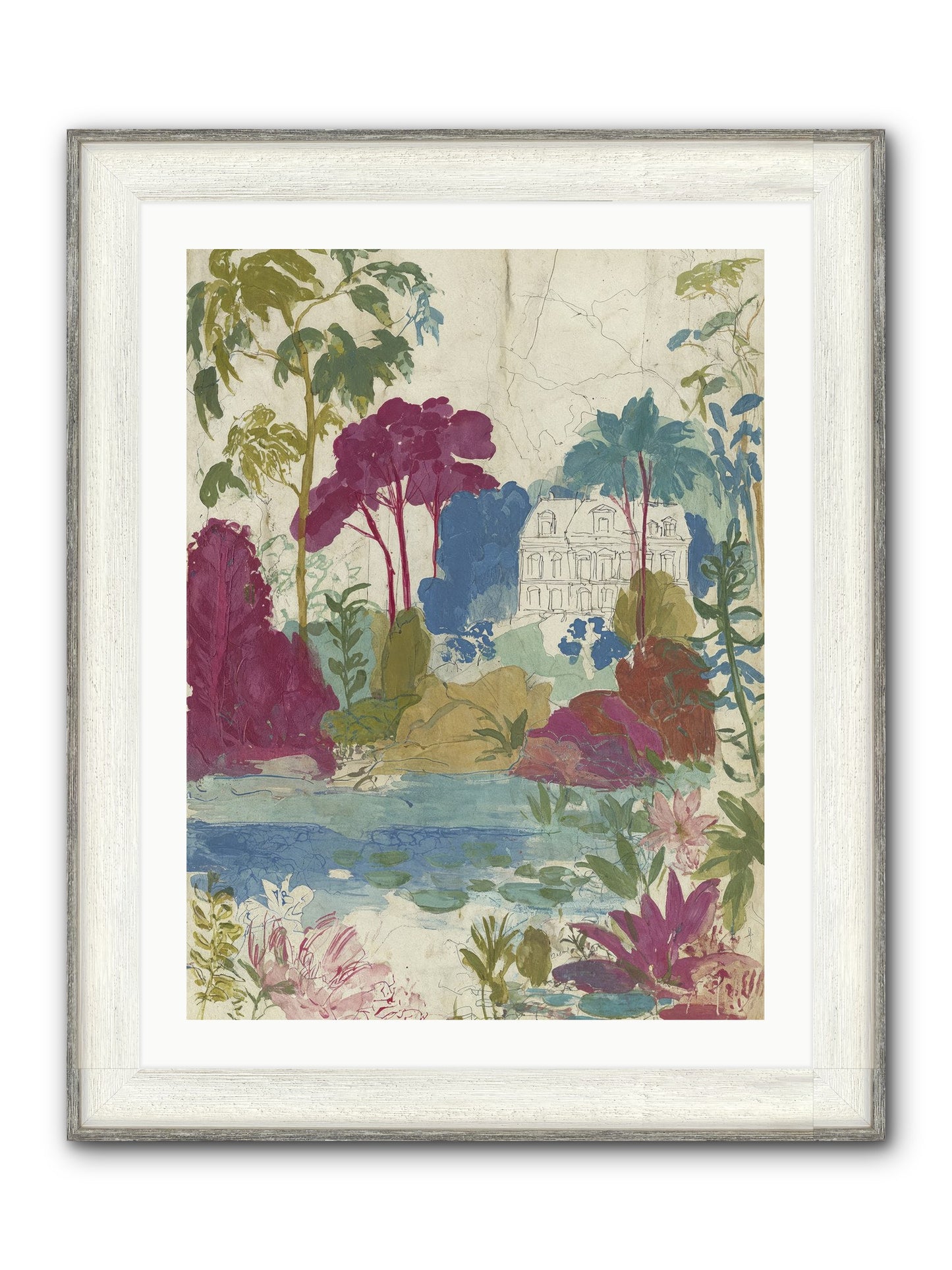 The House Sketched Itself In Framed Print - Driftwood White 24x32