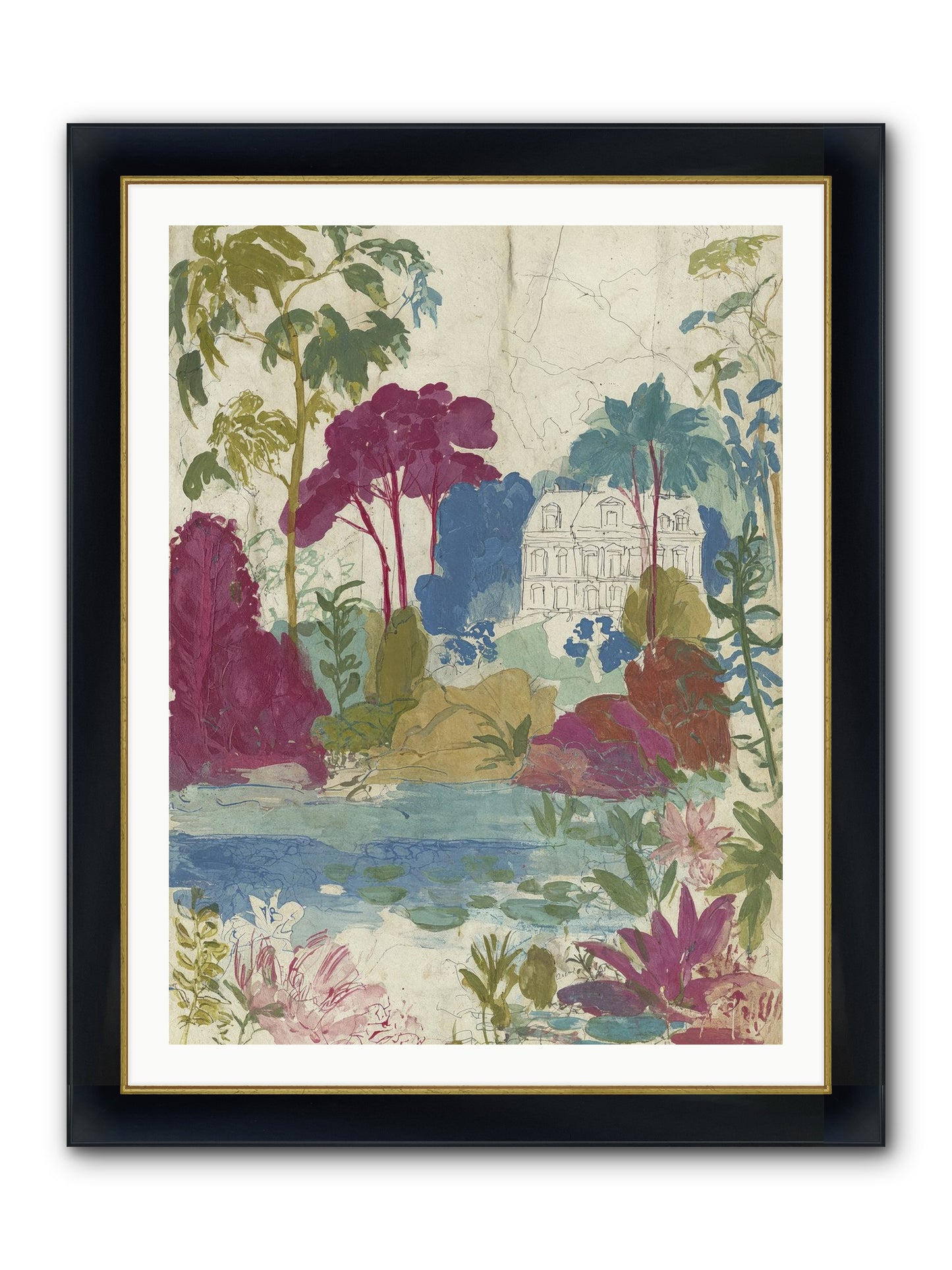 The House Sketched Itself In Framed Print - Wide Black w/Gold 30x40