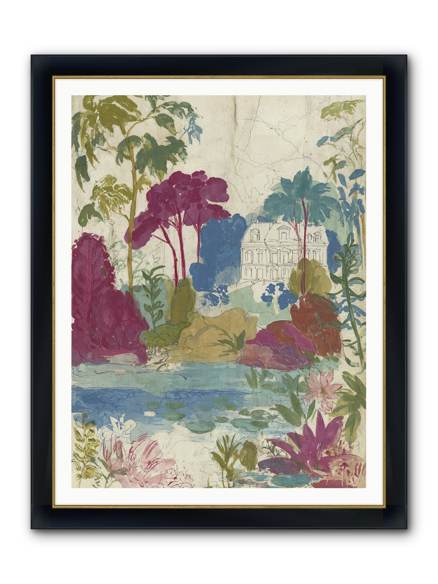 The House Sketched Itself In Framed Print - Wide Black w/Gold 36x48