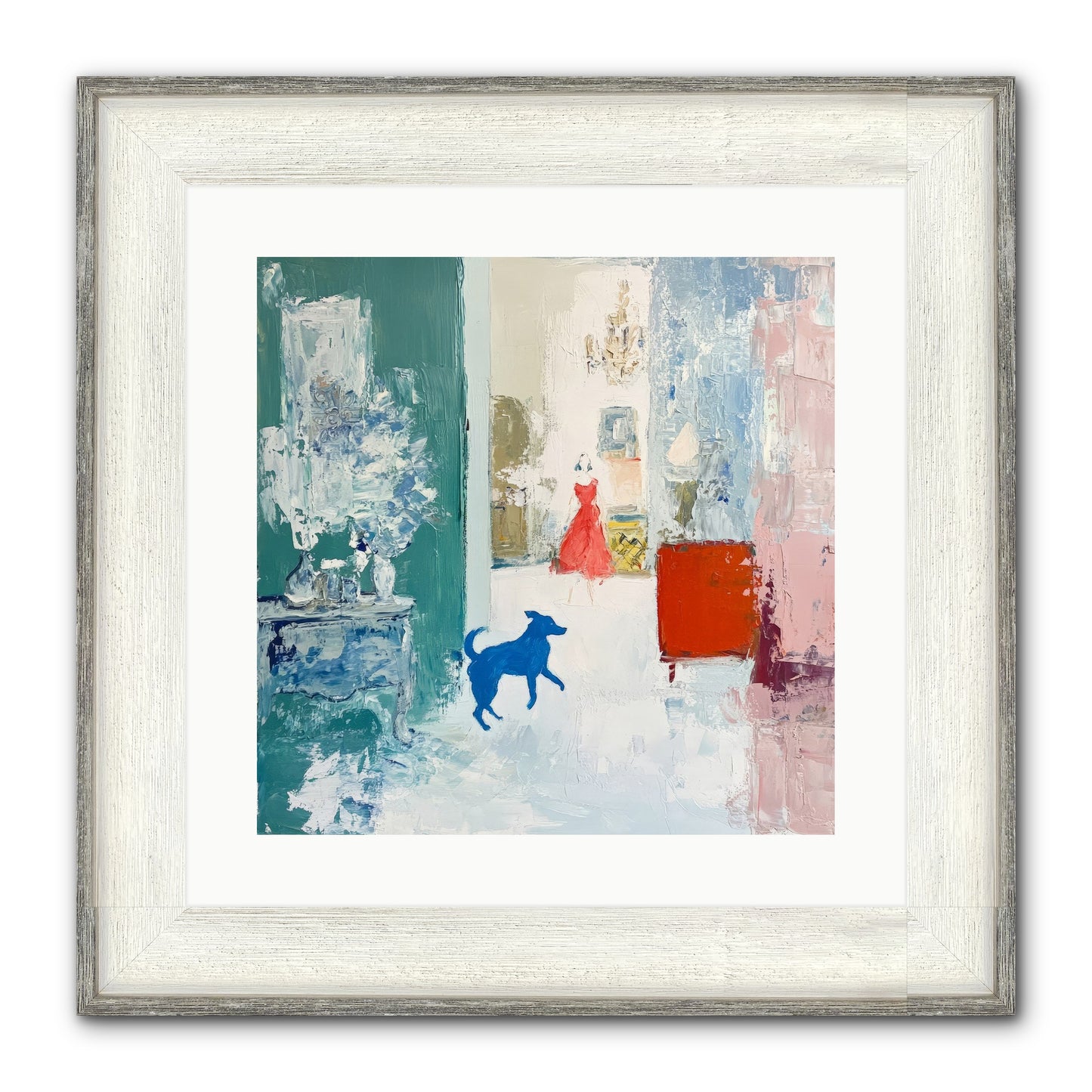 The Indigo Hound Framed Print - Driftwood White 16x16
