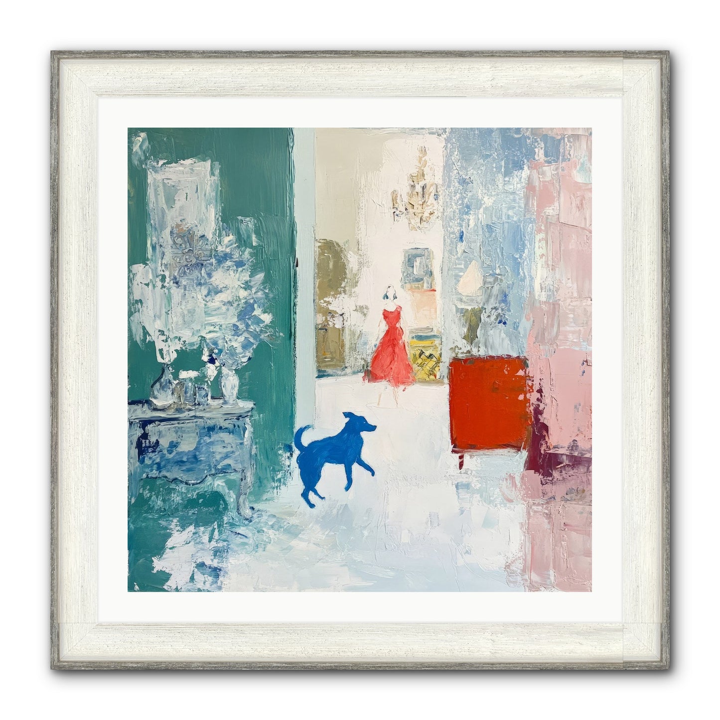 The Indigo Hound Framed Print - Driftwood White 30x30