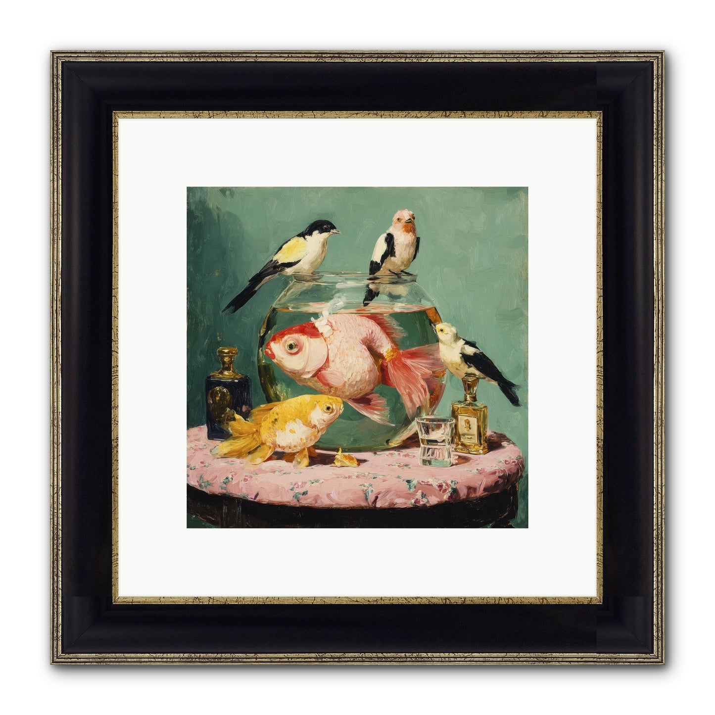 The Last Peony Café Framed Print - Black & Gold 10x10